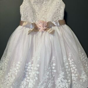 Bonnie Jean Pink and White Floral Lace Dress